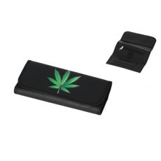 Taštička na cigaretový tabák PU černé cannabis